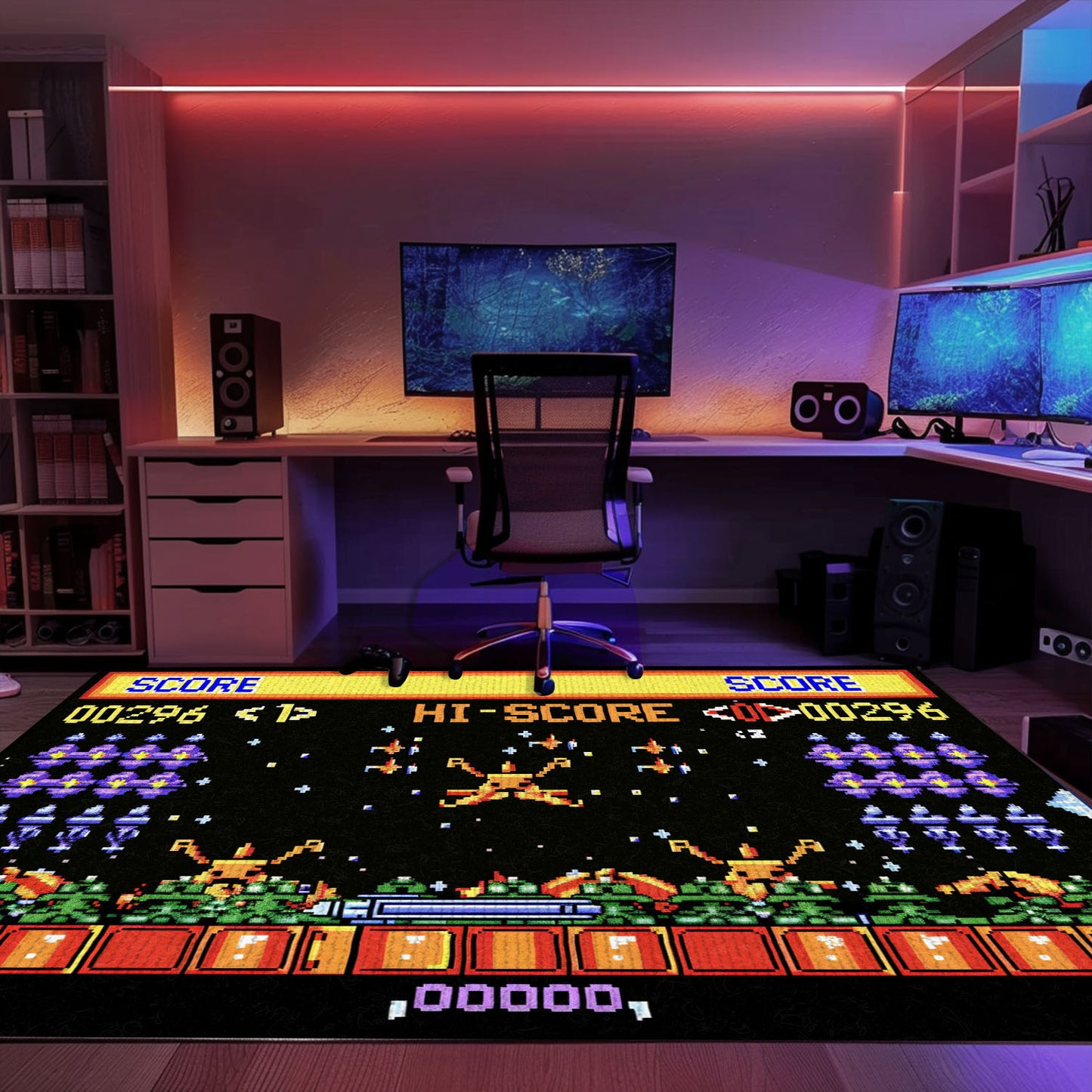 Add a Retro Flair to Your Living Space with 80s Arcade Carpet, a Nod to the Iconic Space Invaders Game, Arcade Decor, Gift for Gamers, Video Game Lovers G238