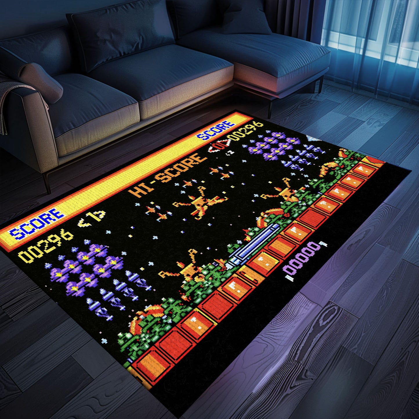 Add a Retro Flair to Your Living Space with 80s Arcade Carpet, a Nod to the Iconic Space Invaders Game, Arcade Decor, Gift for Gamers, Video Game Lovers G238