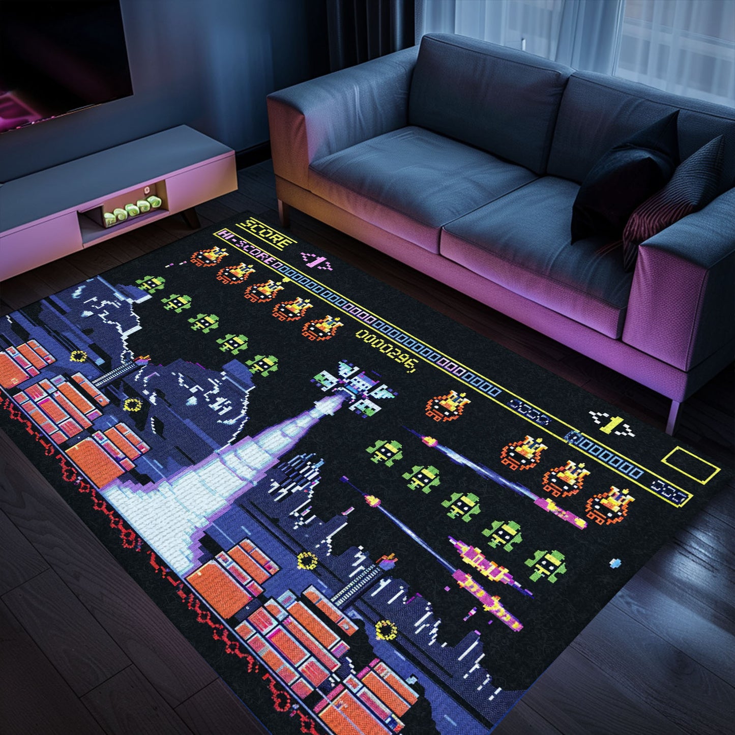 Add a Touch of Retro Gaming Charm with 80s Arcade Carpet Inspired by Space Invaders Era, Perfect for Arcade Rooms, Arcade Decor, Gift for Gamers, Video Game Lovers G224