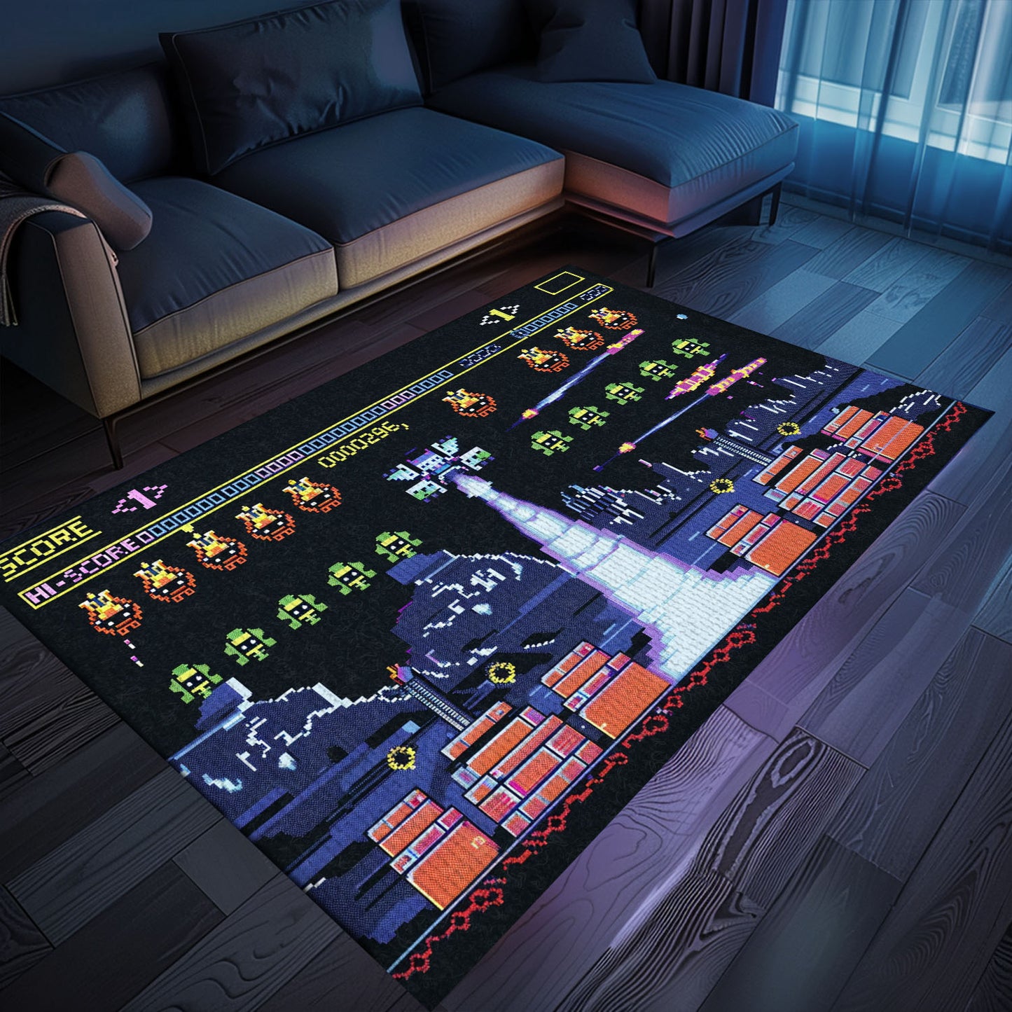 Add a Touch of Retro Gaming Charm with 80s Arcade Carpet Inspired by Space Invaders Era, Perfect for Arcade Rooms, Arcade Decor, Gift for Gamers, Video Game Lovers G224