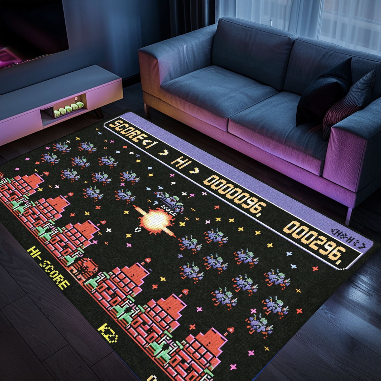 Add a Retro Flair to Your Living Space with 80s Arcade Carpet Inspired by Space Invaders Era, Arcade Decor, Gift for Gamers, Video Game Lovers G214