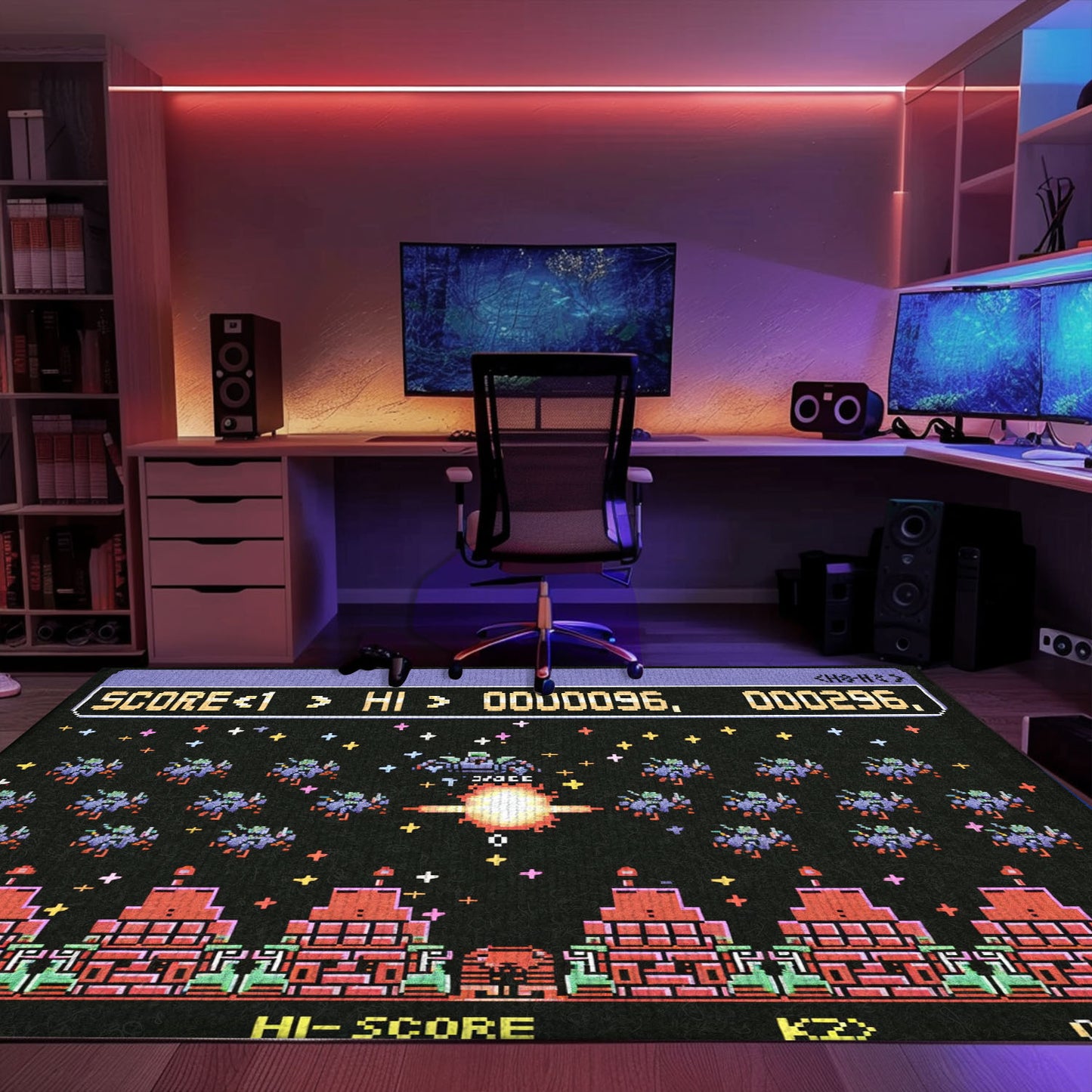 Add a Retro Flair to Your Living Space with 80s Arcade Carpet Inspired by Space Invaders Era, Arcade Decor, Gift for Gamers, Video Game Lovers G214
