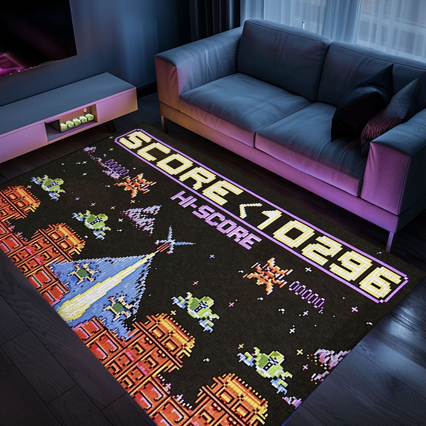 Personalize Your Space with 80s Arcade Carpet Featuring Space Invaders, Perfect for Gaming Enthusiasts, Arcade Decor, Gift for Gamers, Video Game Lovers G211