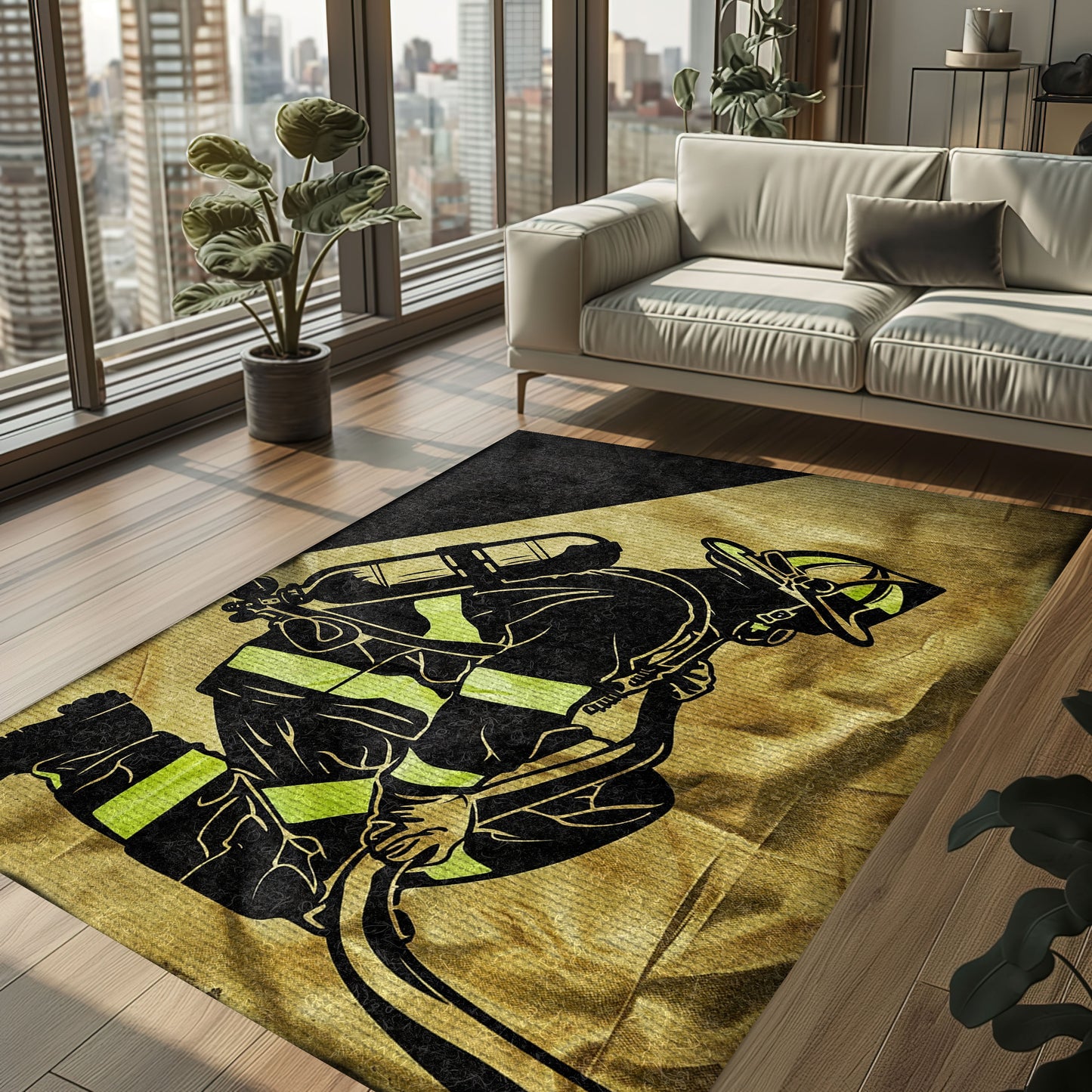 Personalized Courageous Comfort: Firefighter Area Rug with American Flag Motif, Firefighter Rugs for Living Room Bedroom, Firefighter Rectangular Rugs Full Size FR180