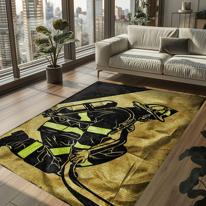 Personalized Courageous Comfort: Firefighter Area Rug with American Flag Motif, Firefighter Rugs for Living Room Bedroom, Firefighter Rectangular Rugs Full Size FR180