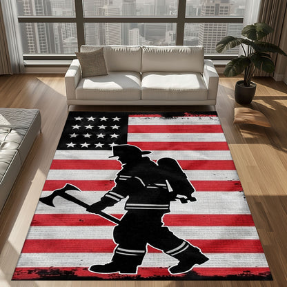 Patriotism Perseveres: Firefighter Rectangular Rug for Living Room Bedroom with Personalization Option, Firefighter Rugs for Living Room Bedroom, Firefighter Rectangular Rugs Full Size FR179