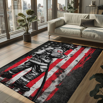 Salute to Bravery: Personalized American Flag Firefighter Area Rug, Firefighter Rugs for Living Room Bedroom, Firefighter Rectangular Rugs Full Size FR166