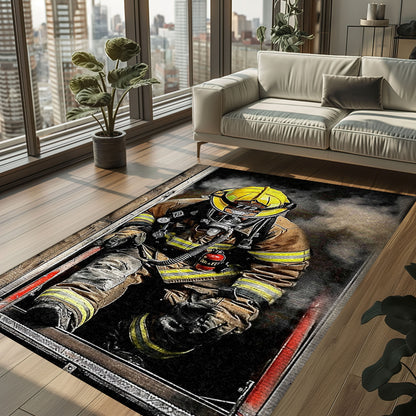 Salute to Service: Personalized America Flag Fire Fighter Area Rug, Firefighter Rugs for Living Room Bedroom, Firefighter Rectangular Rugs Full Size FR153