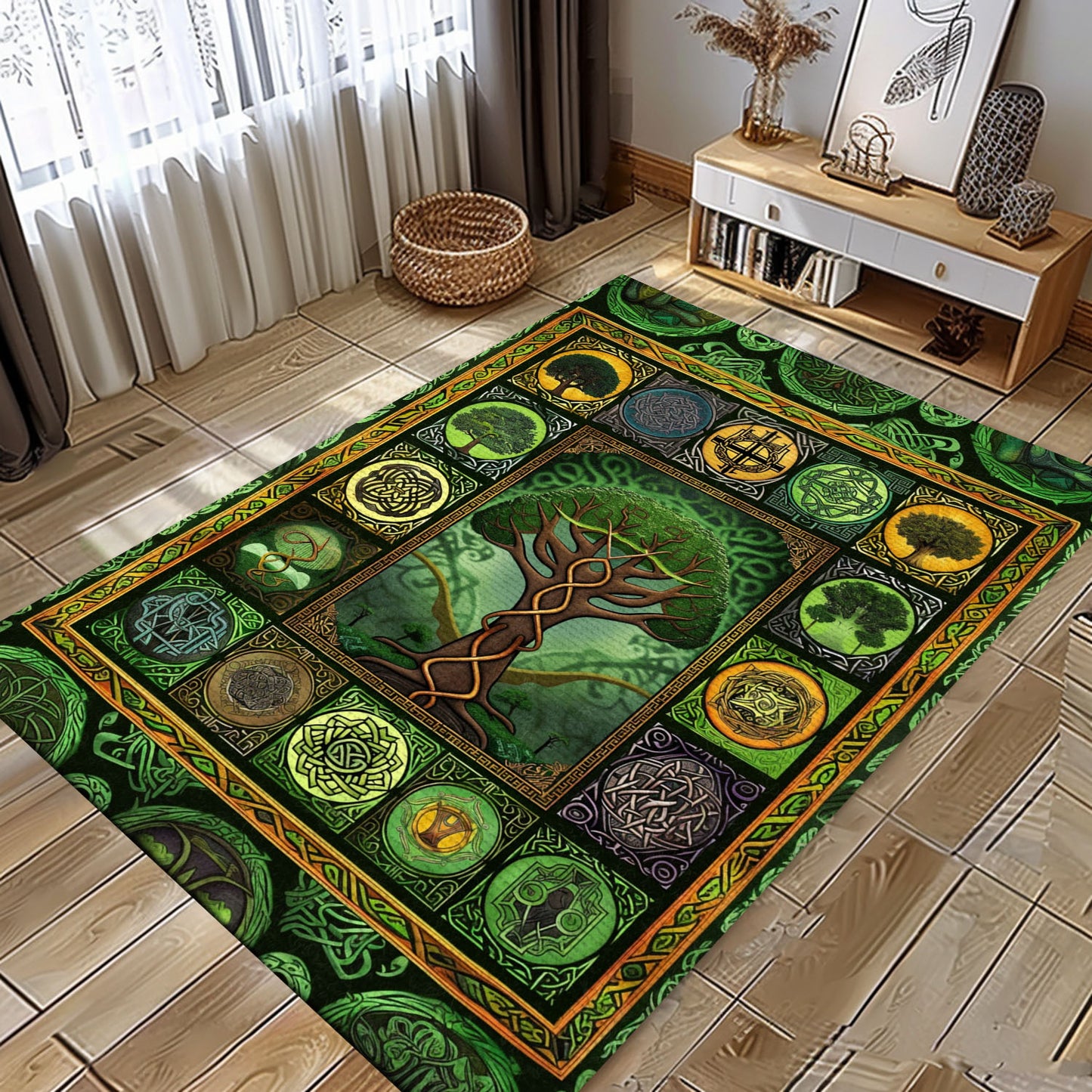 Artistic Celtic Tree of Life Viking Rug for Bedrooms – Enhance Your Decor with Mythical Norse Designs, Personalized Carpet Viking, Popular Rug Full Size (3x5, 4x6, 5x8) V3