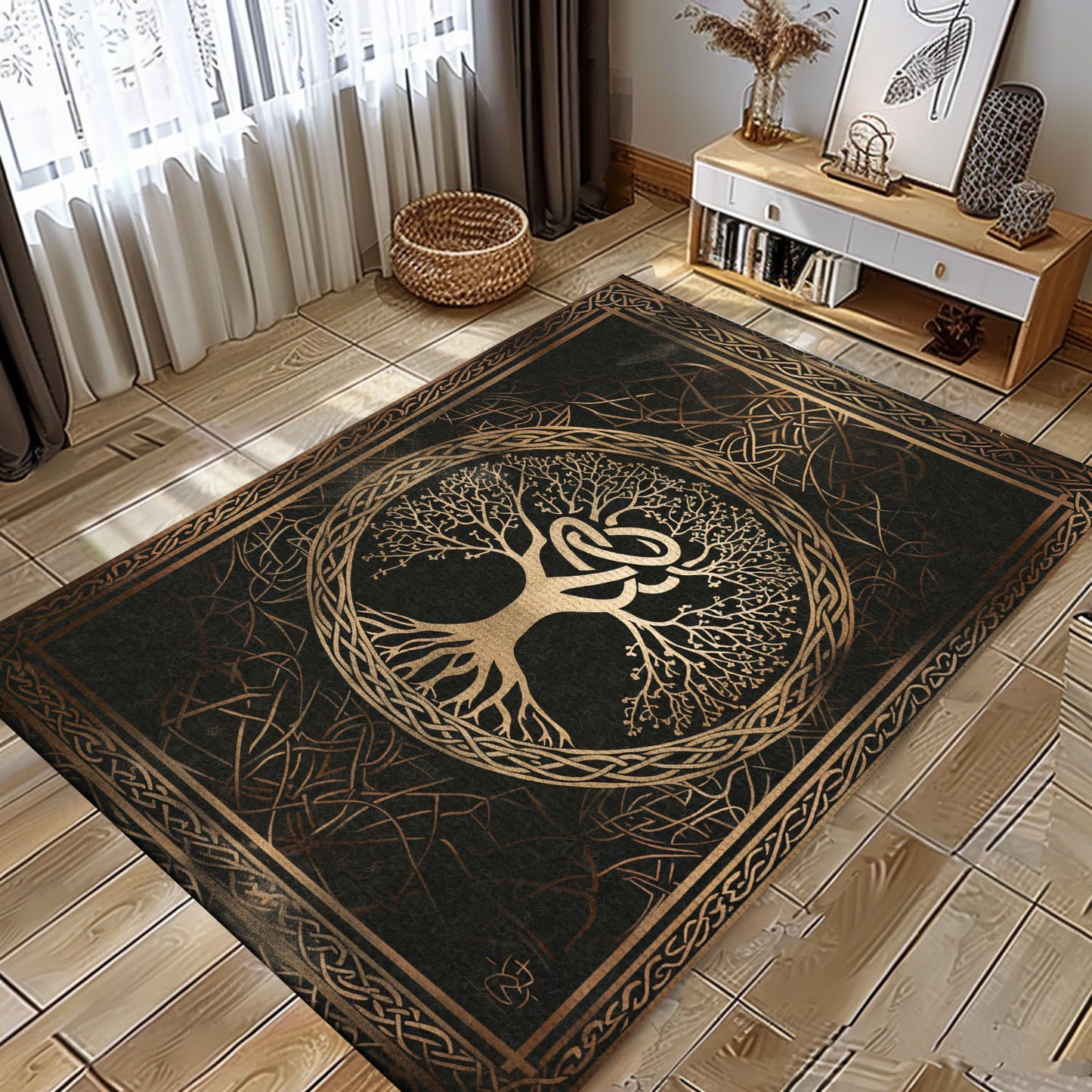 Viking Area Rug: Celtic Tree of Life Design in Norse Mythology, Personalized Carpet Viking, Viking Area Rugs for Living Room, Viking Carpet Bedroom, Popular Rug Full Size (3x5, 4x6, 5x8) V42