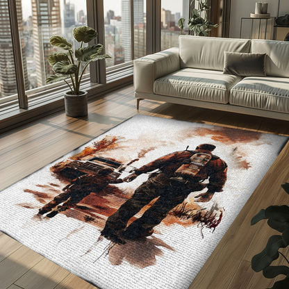 Bold Fire Truck in Front of the USA Flag Area Rug: Show Support for First Responders and Nation, Firefighter Rugs for Living Room Bedroom, Firefighter Rectangular Rugs Full Size FR60
