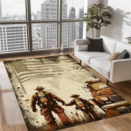 Family Pride: Dad Fire Fighter and Son Firefighter Design Personalized Rugs, Firefighter Rugs for Living Room Bedroom, Firefighter Rectangular Rugs Full Size FR94