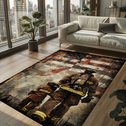 Heroic Bond: Dad Fire Fighter and Son Firefighter Personalized Area Carpets, Firefighter Rugs for Living Room Bedroom, Firefighter Rectangular Rugs Full Size FR90