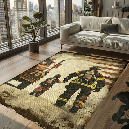 Dad Fire Fighter and Son: Personalized Firefighter Rugs for a Heroic Bond, Firefighter Rugs for Living Room Bedroom, Firefighter Rectangular Rugs Full Size FR81