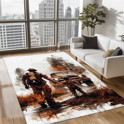 Patriotic Fireman Custom Rectangular Rug: Celebrate Patriotism and Heroism, Firefighter Rugs for Living Room Bedroom, Firefighter Rectangular Rugs Full Size FR80