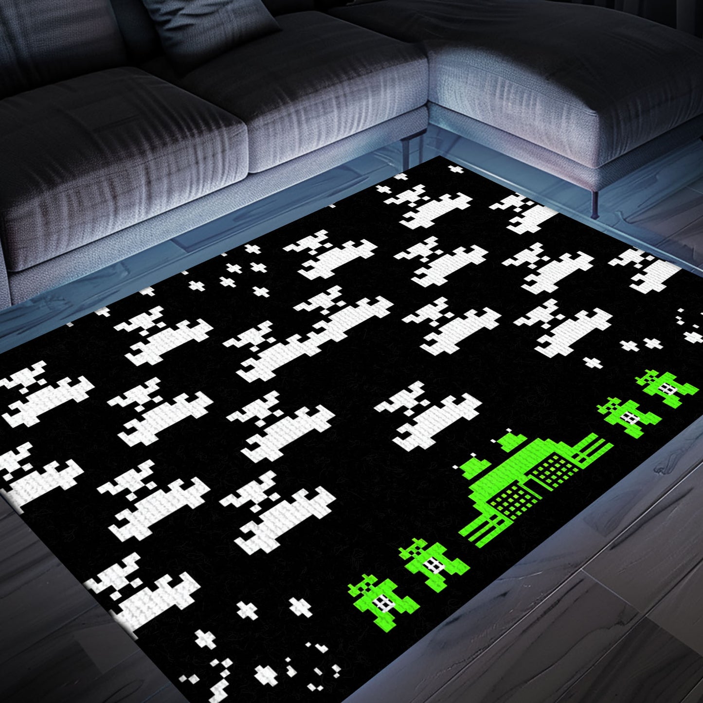 Upgrade Your Room with Dark and Neon 80s Arcade Carpet, a Tribute to the Classic Space Invaders Game, Arcade Decor, Gift for Gamers, Video Game Lovers G176