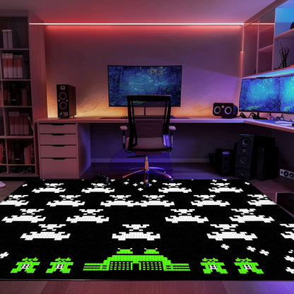 Upgrade Your Room with Dark and Neon 80s Arcade Carpet, a Tribute to the Classic Space Invaders Game, Arcade Decor, Gift for Gamers, Video Game Lovers G176