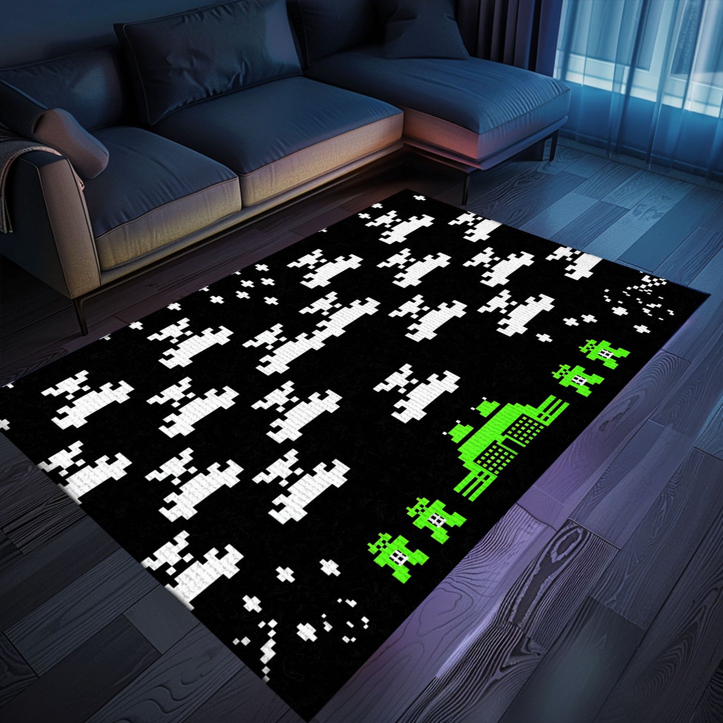 Upgrade Your Room with Dark and Neon 80s Arcade Carpet, a Tribute to the Classic Space Invaders Game, Arcade Decor, Gift for Gamers, Video Game Lovers G176