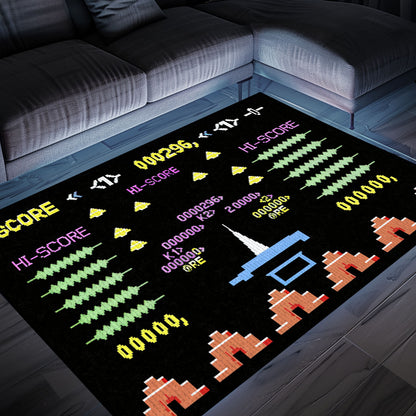 A Unique Gift for Gamers: Dark and Neon 80s Arcade Carpet Featuring Space Invaders Theme, Arcade Decor, Gift for Gamers, Video Game Lovers G163