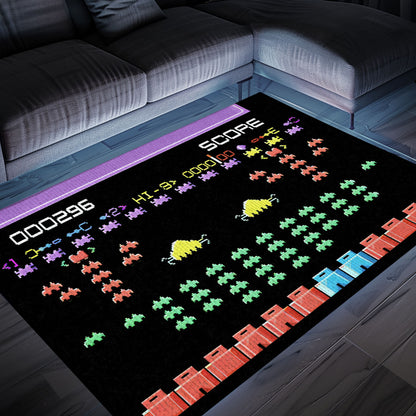 Add a Touch of Retro Gaming Charm with Dark and Neon 80s Arcade Carpet, Paying Homage to Space Invaders, Arcade Decor, Gift for Gamers, Video Game Lovers G169