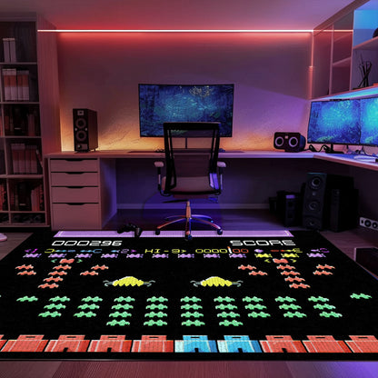 Add a Touch of Retro Gaming Charm with Dark and Neon 80s Arcade Carpet, Paying Homage to Space Invaders, Arcade Decor, Gift for Gamers, Video Game Lovers G169