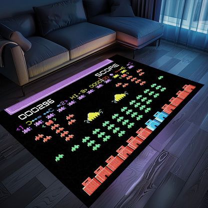 Add a Touch of Retro Gaming Charm with Dark and Neon 80s Arcade Carpet, Paying Homage to Space Invaders, Arcade Decor, Gift for Gamers, Video Game Lovers G169