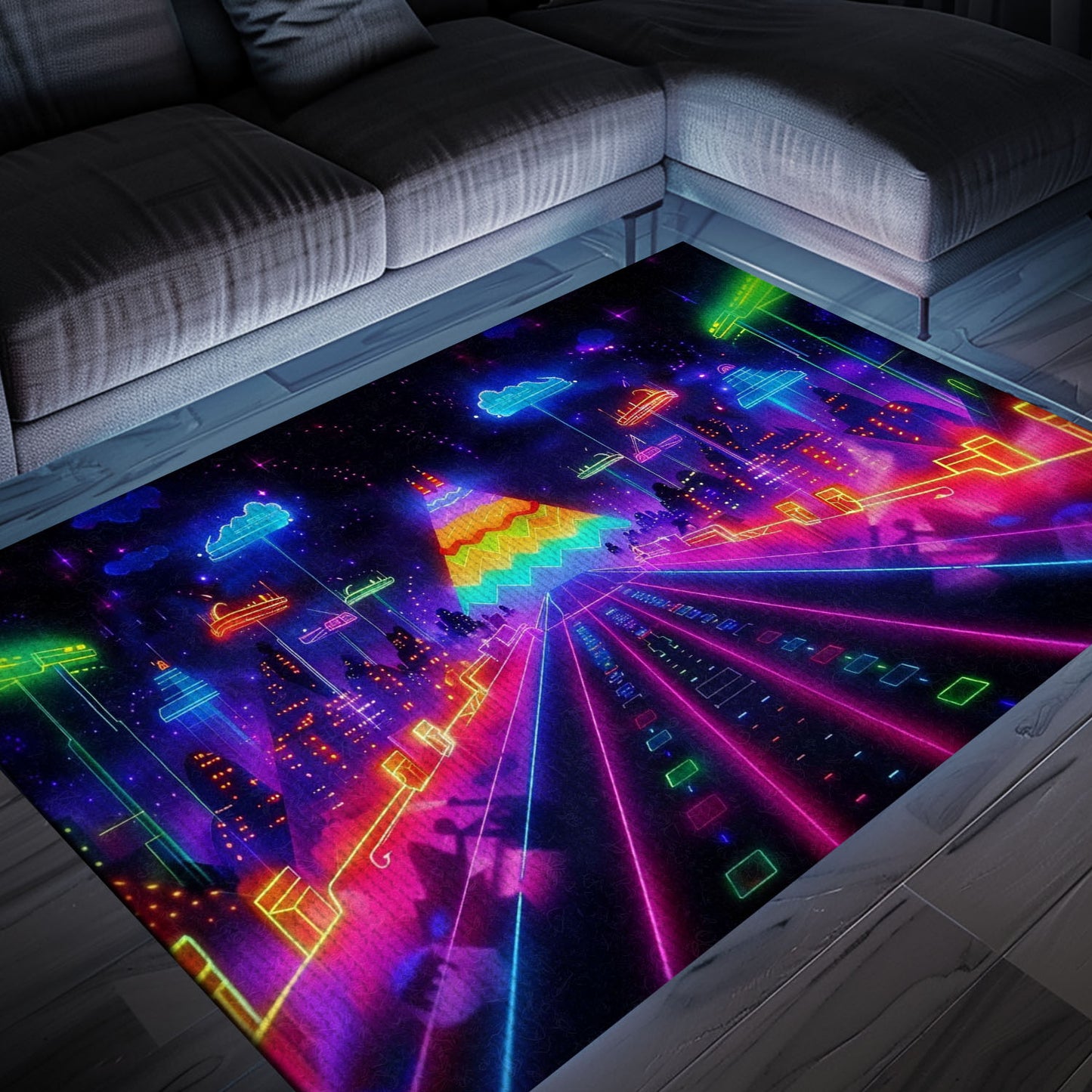 Add a Touch of Nostalgia to Your Living Room with Dark and Neon 80s Arcade NES Game 8bit Rugs, Arcade Decor, Gift for Gamers, Video Game Lovers G286