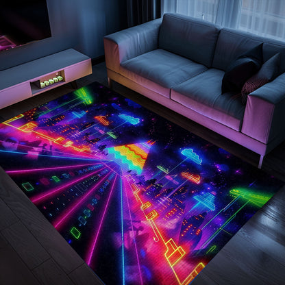 Add a Touch of Nostalgia to Your Living Room with Dark and Neon 80s Arcade NES Game 8bit Rugs, Arcade Decor, Gift for Gamers, Video Game Lovers G286