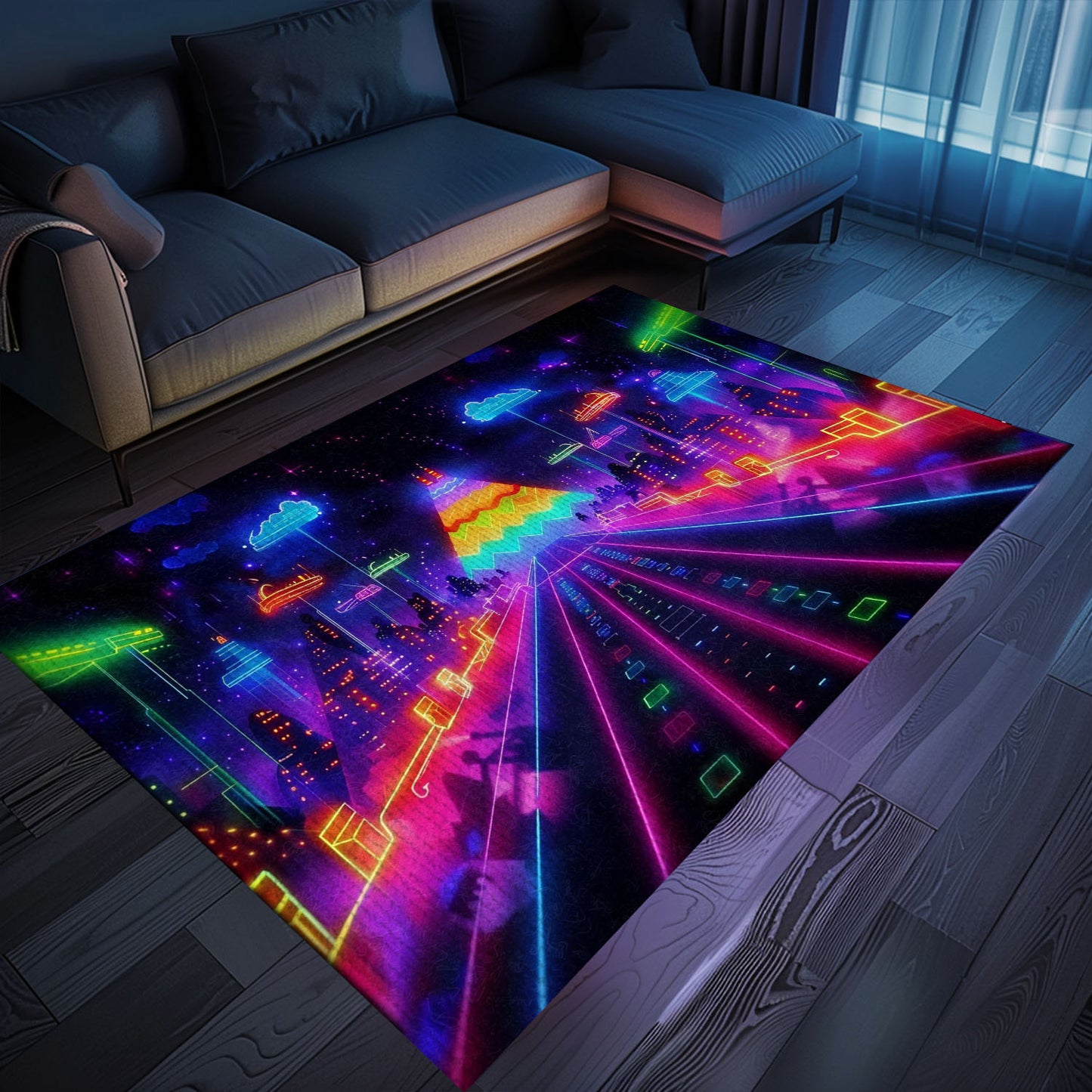 Add a Touch of Nostalgia to Your Living Room with Dark and Neon 80s Arcade NES Game 8bit Rugs, Arcade Decor, Gift for Gamers, Video Game Lovers G286