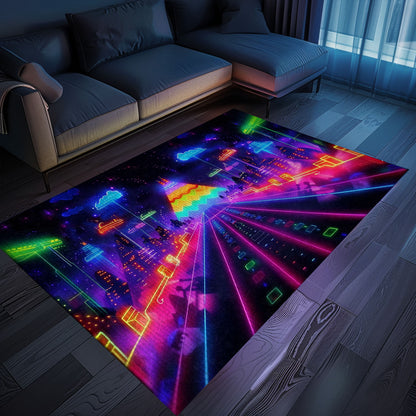 Add a Touch of Nostalgia to Your Living Room with Dark and Neon 80s Arcade NES Game 8bit Rugs, Arcade Decor, Gift for Gamers, Video Game Lovers G286