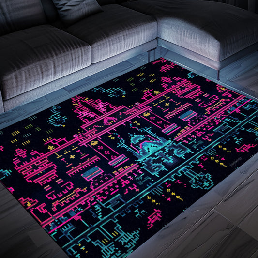 Amp Up Boys' Rooms with Dark and Neon 80s Arcade NES Game 8bit Rugs, Arcade Decor, Gift for Gamers, Video Game Lovers G274