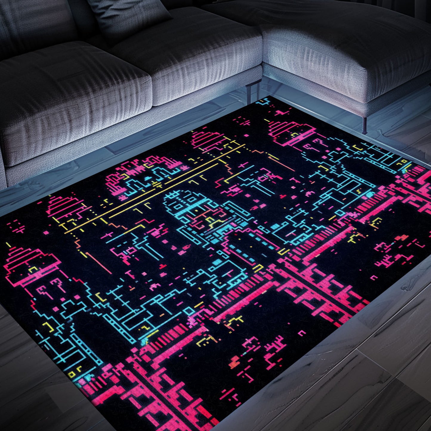 Add Character to Your Space with Dark and Neon 80s Arcade NES Game 8bit Area Rug, Arcade Decor, Gift for Gamers, Video Game Lovers G270