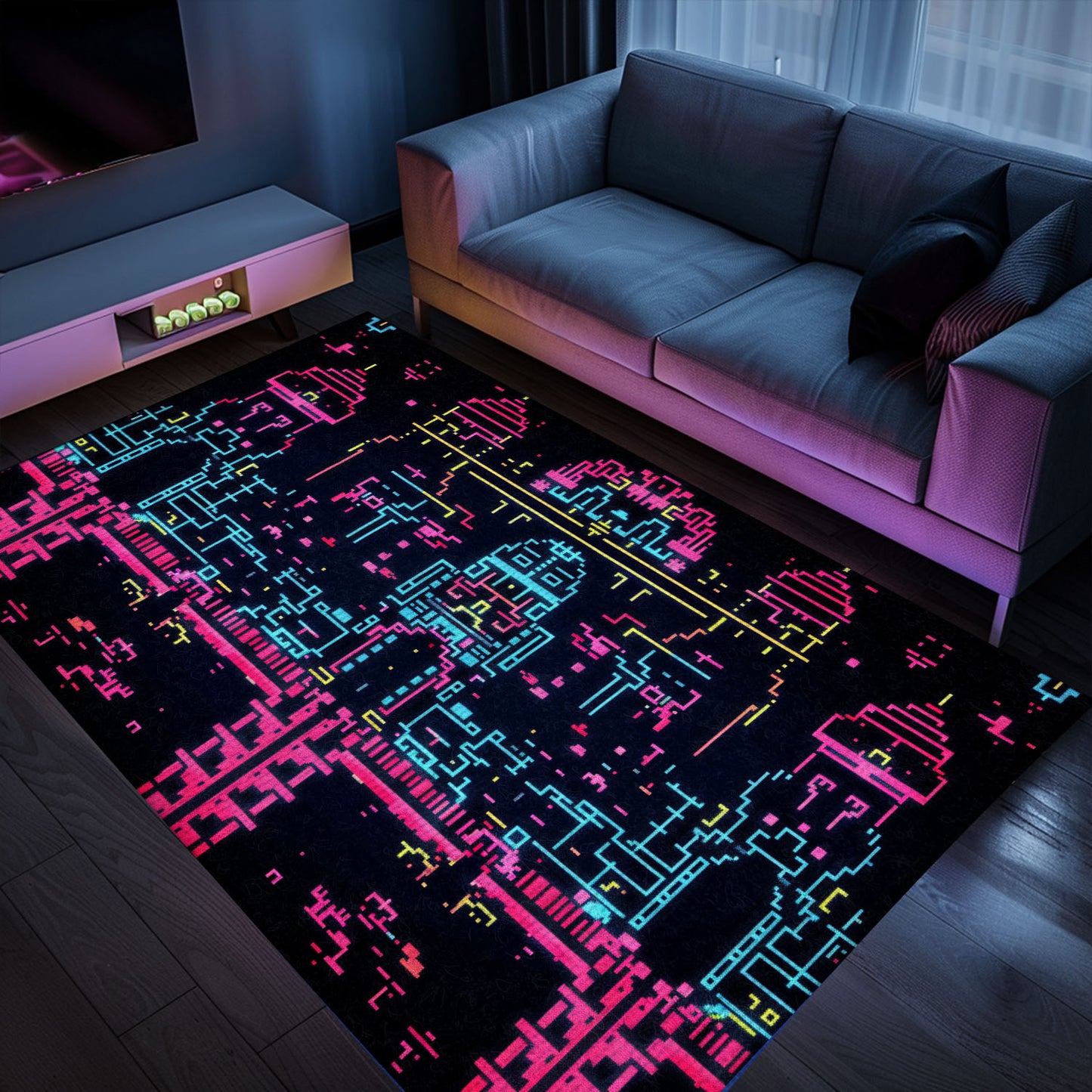 Add Character to Your Space with Dark and Neon 80s Arcade NES Game 8bit Area Rug, Arcade Decor, Gift for Gamers, Video Game Lovers G270