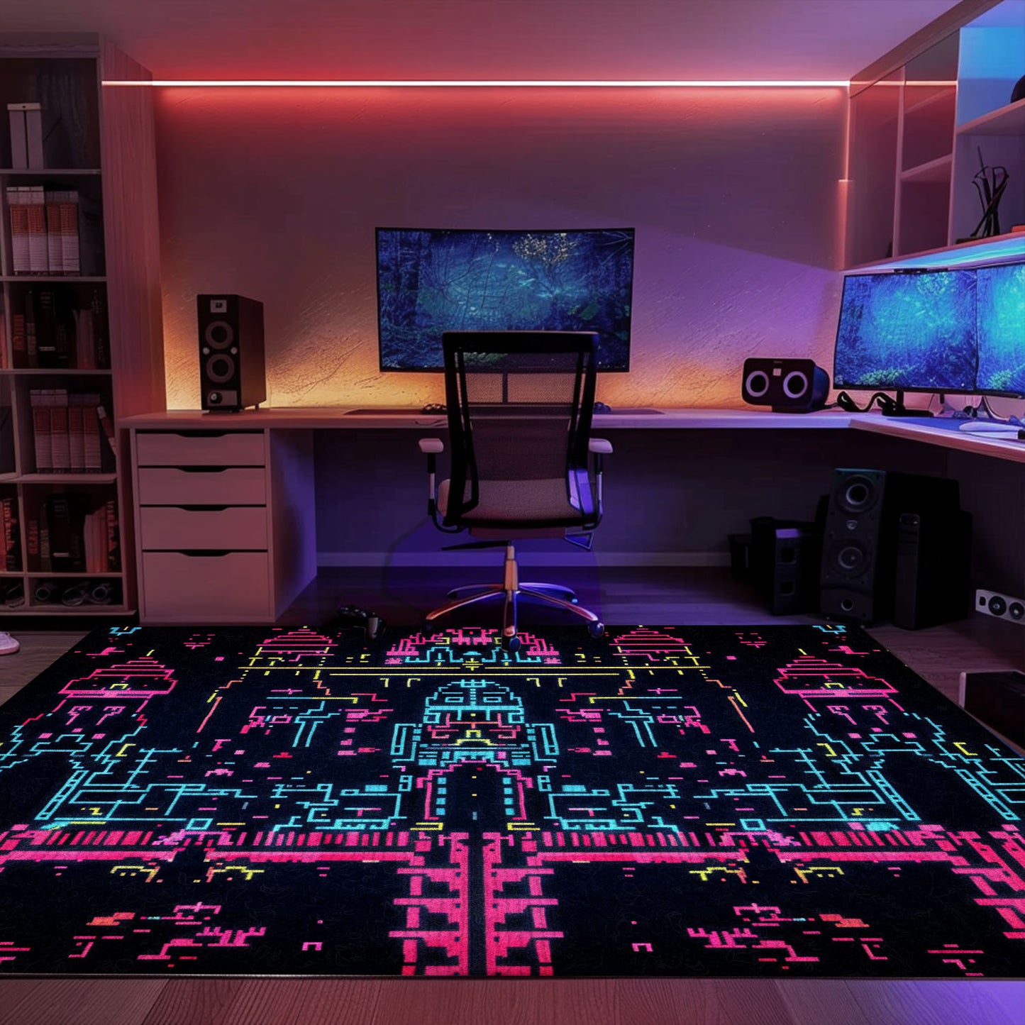 Add Character to Your Space with Dark and Neon 80s Arcade NES Game 8bit Area Rug, Arcade Decor, Gift for Gamers, Video Game Lovers G270