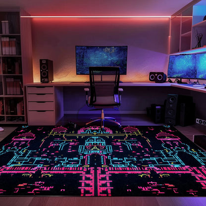 Add Character to Your Space with Dark and Neon 80s Arcade NES Game 8bit Area Rug, Arcade Decor, Gift for Gamers, Video Game Lovers G270