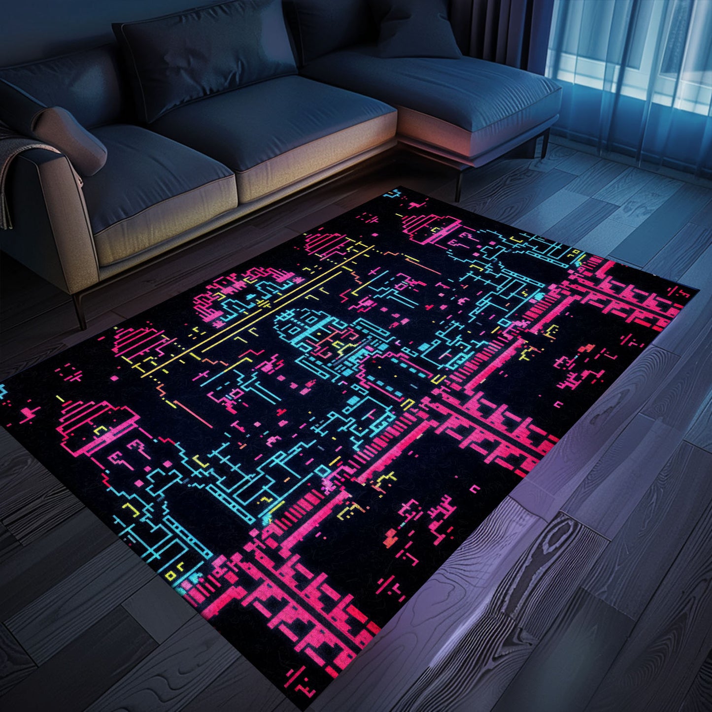 Add Character to Your Space with Dark and Neon 80s Arcade NES Game 8bit Area Rug, Arcade Decor, Gift for Gamers, Video Game Lovers G270