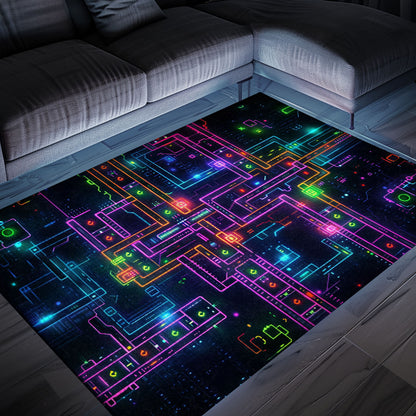 Add a Retro Flair to Your Living Space with Dark and Neon 80s Arcade NES Game 8bit Area Rug, Perfect for Gamers, Arcade Decor, Gift for Gamers, Video Game Lovers G254