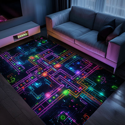 Add a Retro Flair to Your Living Space with Dark and Neon 80s Arcade NES Game 8bit Area Rug, Perfect for Gamers, Arcade Decor, Gift for Gamers, Video Game Lovers G254
