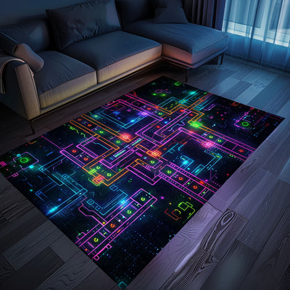 Add a Retro Flair to Your Living Space with Dark and Neon 80s Arcade NES Game 8bit Area Rug, Perfect for Gamers, Arcade Decor, Gift for Gamers, Video Game Lovers G254