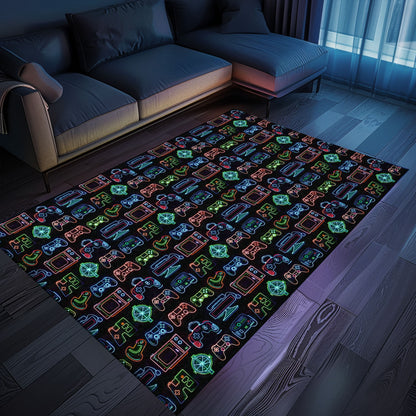 Elevate Your Gaming Setup with Dark and Neon 80s Arcade NES Game 8bit Area Rug, Ideal for Video Game Fans, Arcade Decor, Gift for Gamers, Video Game Lovers G249
