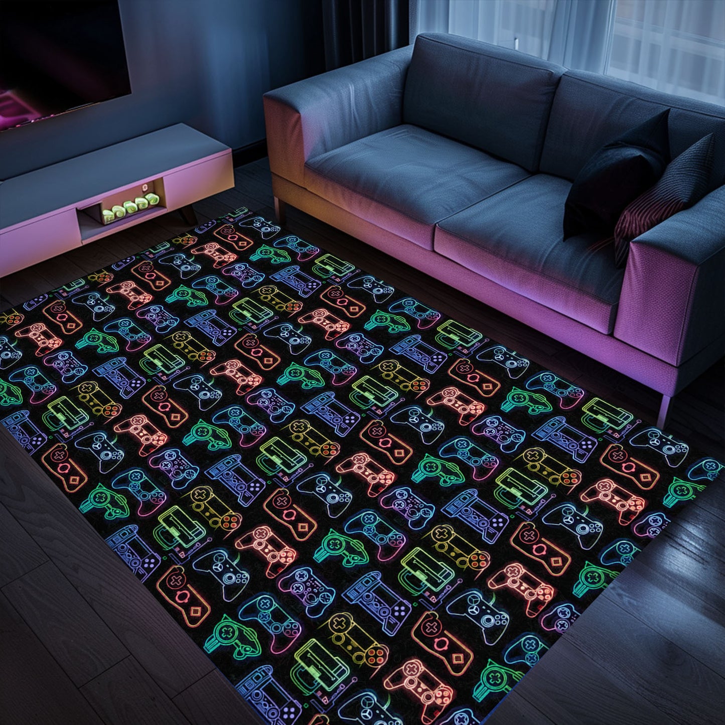 Add a Touch of Gaming Nostalgia with Dark and Neon 80s Arcade NES Game 8bit Area Rug, Perfect for Gamers, Arcade Decor, Gift for Gamers, Video Game Lovers G248