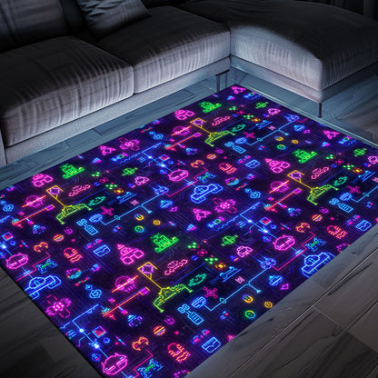 Add a Touch of Nostalgia to Your Living Space with Dark and Neon 80s Arcade NES Game 8bit Rugs, Arcade Decor, Gift for Gamers, Video Game Lovers G345