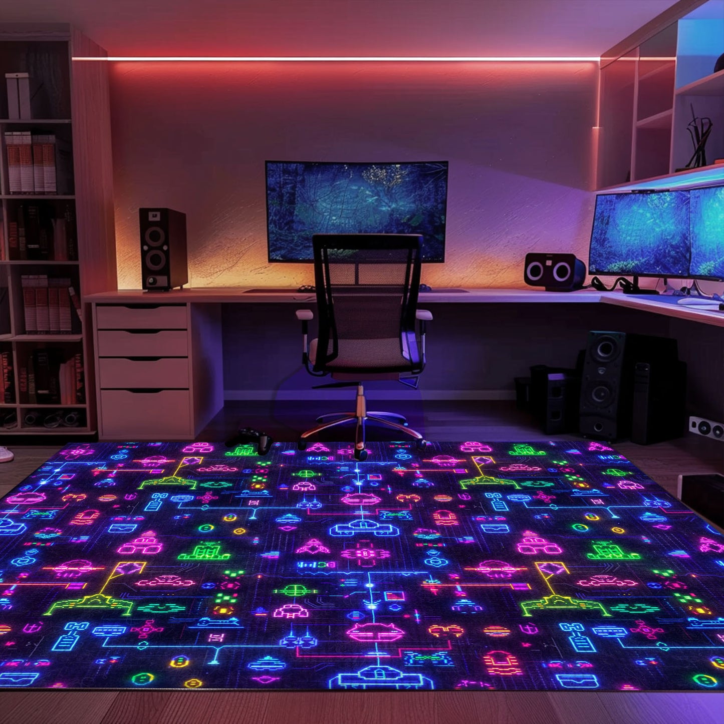 Add a Touch of Nostalgia to Your Living Space with Dark and Neon 80s Arcade NES Game 8bit Rugs, Arcade Decor, Gift for Gamers, Video Game Lovers G345