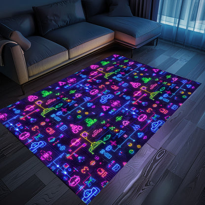 Add a Touch of Nostalgia to Your Living Space with Dark and Neon 80s Arcade NES Game 8bit Rugs, Arcade Decor, Gift for Gamers, Video Game Lovers G345