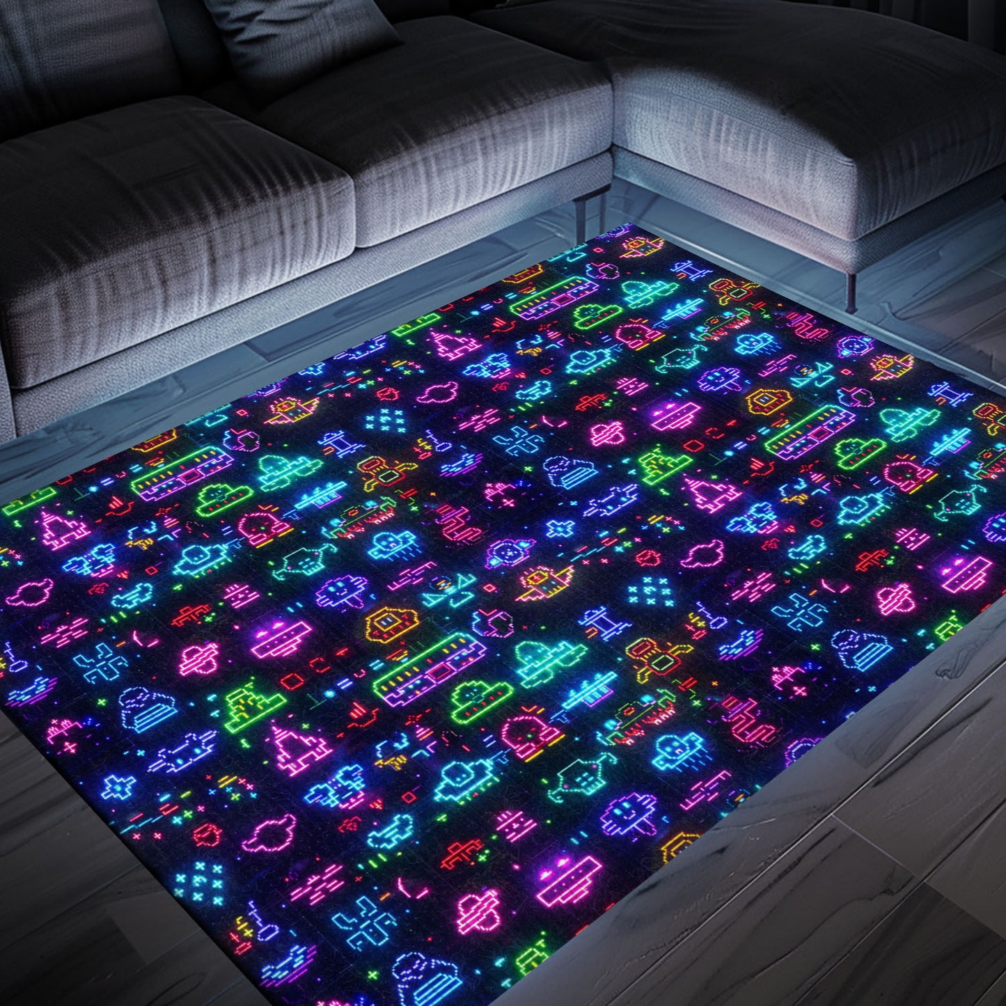 Add a Touch of Retro Flair to Your Home with Dark and Neon 80s Arcade NES Game 8bit Rugs, Arcade Decor, Gift for Gamers, Video Game Lovers G339