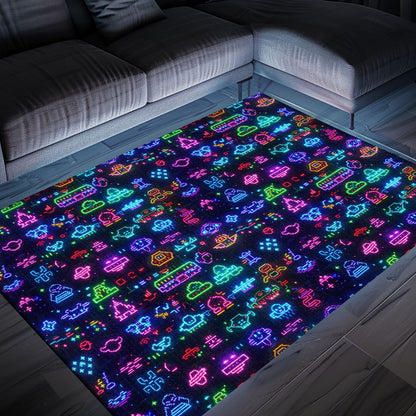 Add a Touch of Retro Flair to Your Home with Dark and Neon 80s Arcade NES Game 8bit Rugs, Arcade Decor, Gift for Gamers, Video Game Lovers G339