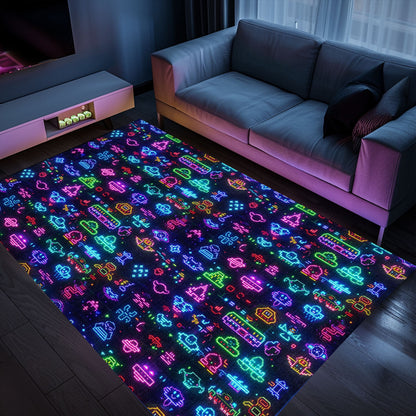 Add a Touch of Retro Flair to Your Home with Dark and Neon 80s Arcade NES Game 8bit Rugs, Arcade Decor, Gift for Gamers, Video Game Lovers G339