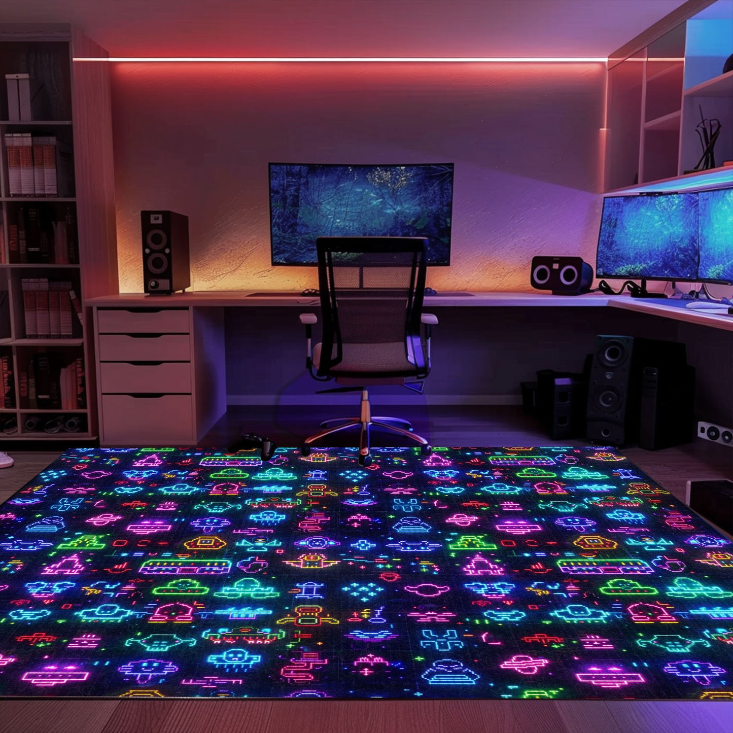 Add a Touch of Retro Flair to Your Home with Dark and Neon 80s Arcade NES Game 8bit Rugs, Arcade Decor, Gift for Gamers, Video Game Lovers G339
