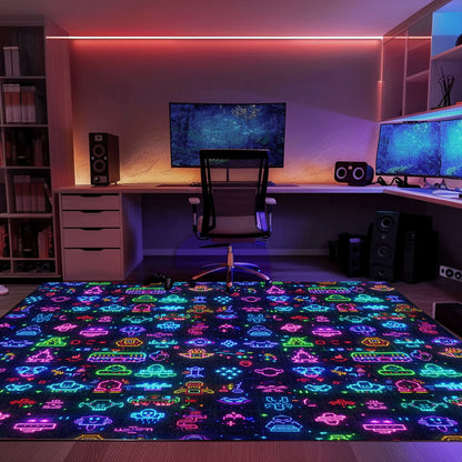 Add a Touch of Retro Flair to Your Home with Dark and Neon 80s Arcade NES Game 8bit Rugs, Arcade Decor, Gift for Gamers, Video Game Lovers G339