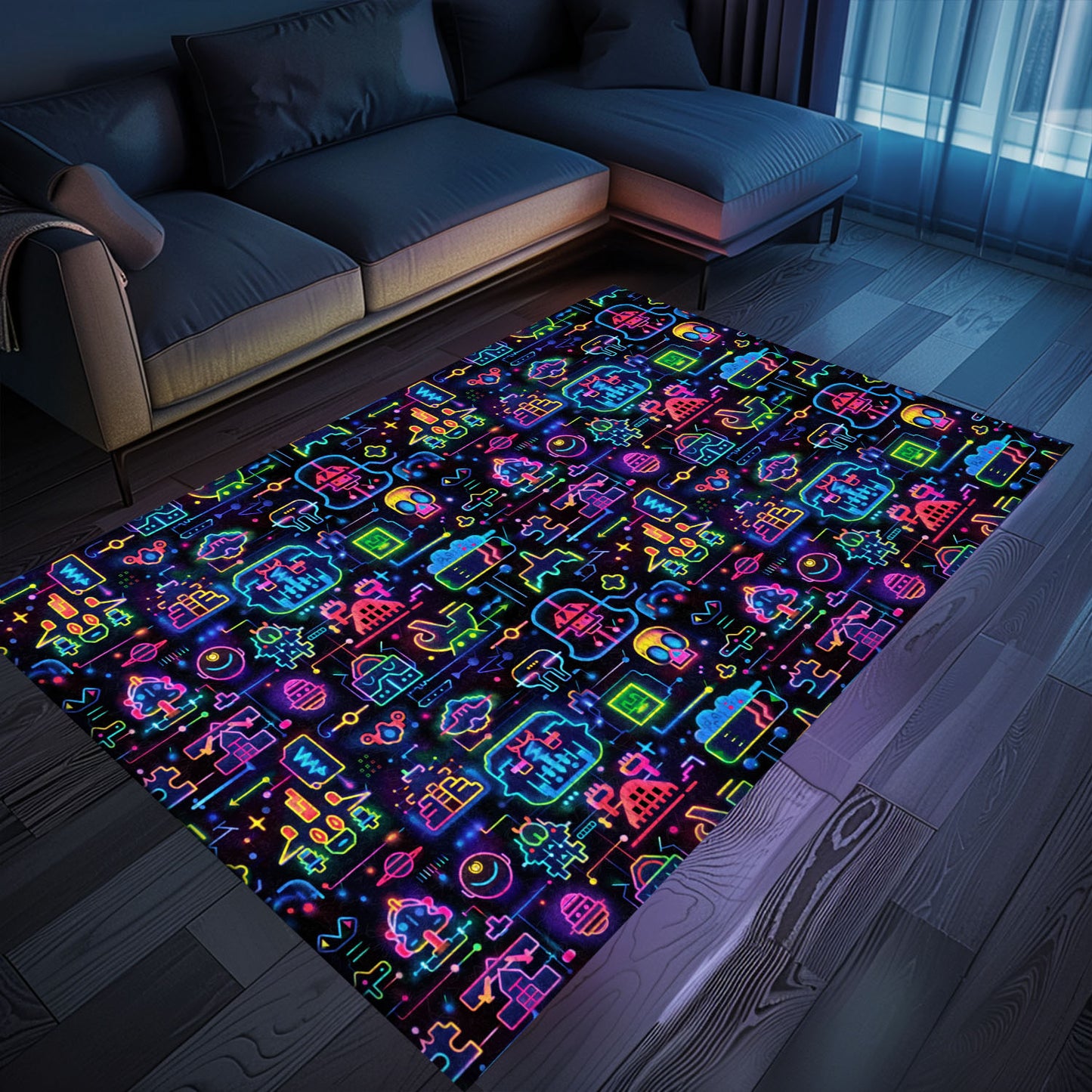 Dark and Neon 80s Arcade NES Game 8bit Rugs: A Stylish and Fun Gift for Any Occasion, Arcade Decor, Gift for Gamers, Video Game Lovers G334